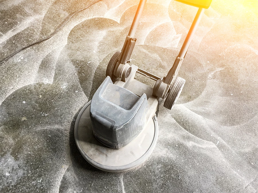 Close-up of concrete polishing equipment in action, highlighting Industrial concrete polishing in Hunters Park