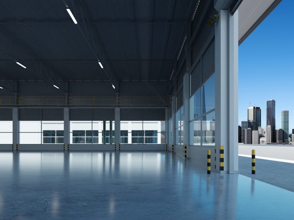 Glossy polished cement floor by skilled contractors in a sleek Houston office.