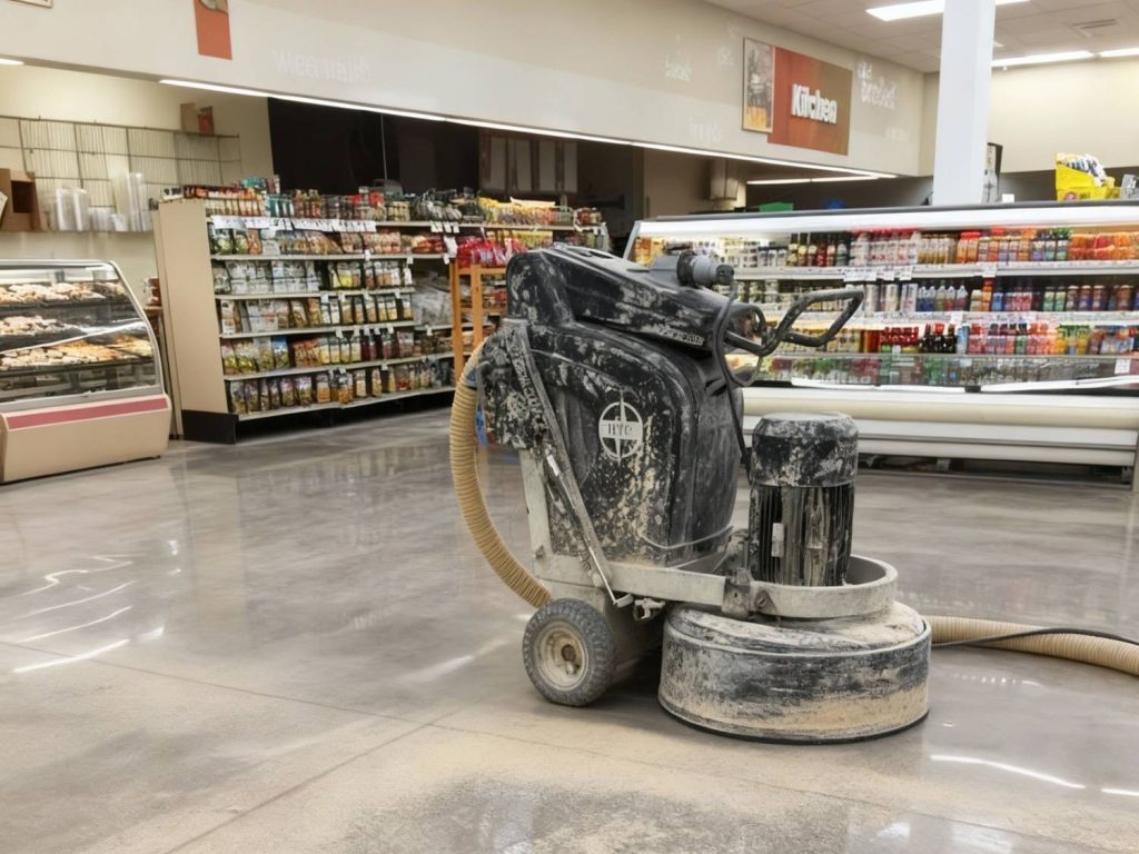 Discover a polished store interior featuring finished cement flooring in Houston, showcasing a clean and modern retail space design.