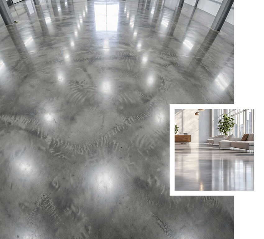 Polished cement services San Antonio showcasing high-gloss concrete flooring for modern commercial and residential spaces