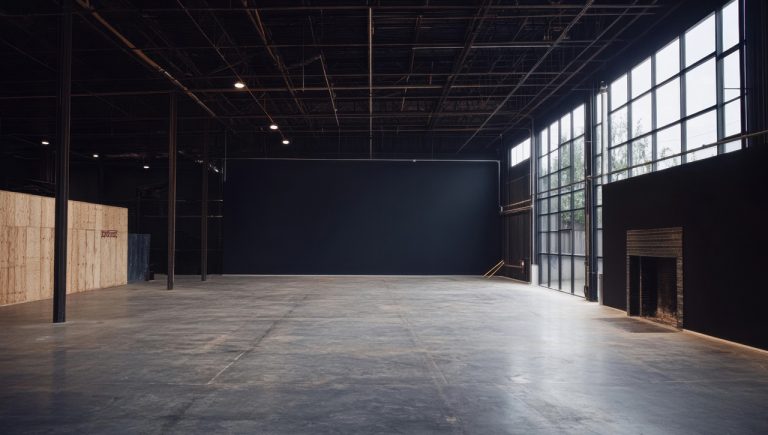 Modern matte refinished cement flooring Houston warehouse provides a durable and industrial aesthetic for studios.