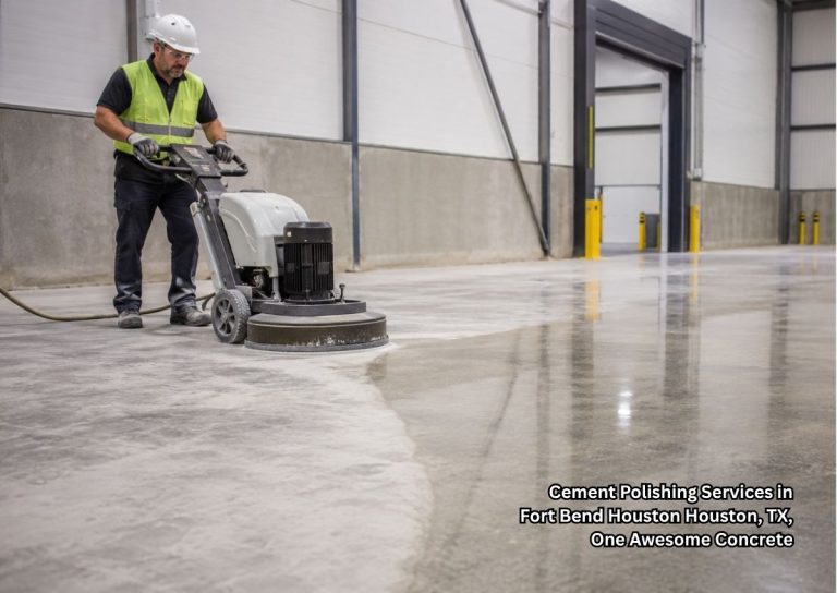 Cement polishing services Houston contractor smoothing warehouse floor for safer, brighter commercial space